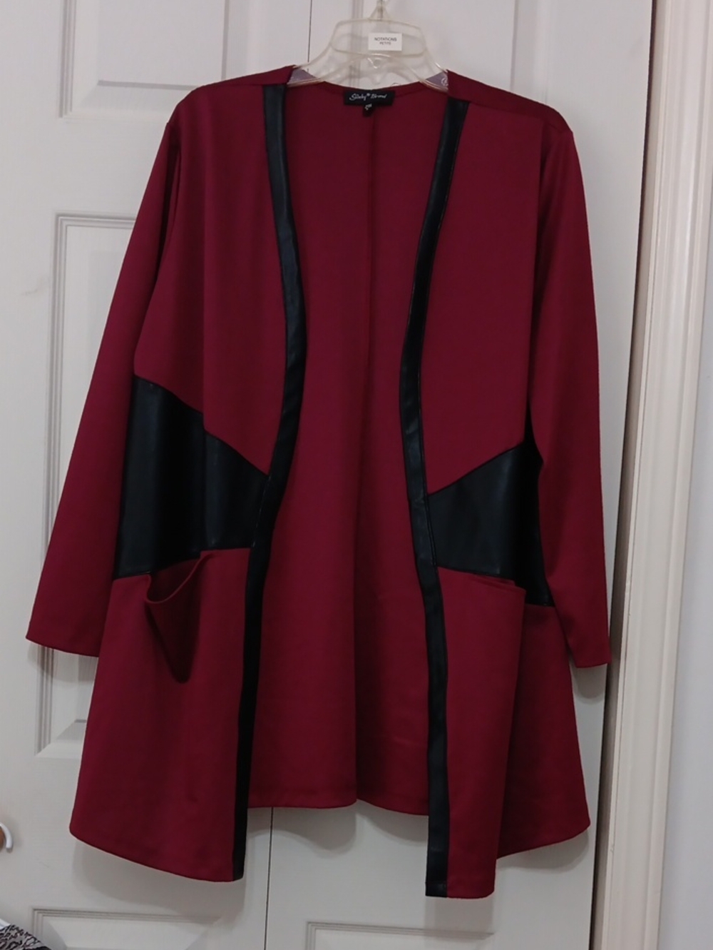 Slinky Brand Burgundy Jacket with Black Label And Faux Leather Inserts